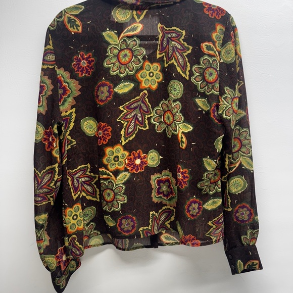 Oscar semi sheer button up floral print blouse with attached tie size 14 - Picture 5 of 8